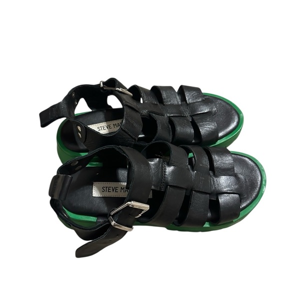 Steve Madden DEVLYN Black Leather Gladiator Sandals with Green Soles Size 6 Y2K - Picture 2 of 8
